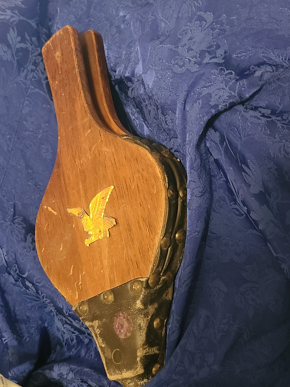 Antique Wooden Bellows with Yellow Bird Inlay